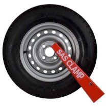 Wheel Clamp for Trailer Steel Wheels HD1 Wheel Clamp 1211101 Direct front view of HD1 shown on wheel