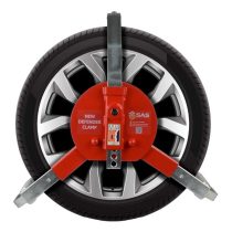 Wheel Clamp VW Camper Insurance Approved New Defender Wheel Clamp 1410173 SAS New Defender Wheel Clamp shown locked onto wheel