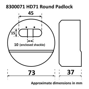 8300071 HD71 Round Padlock Dimensions