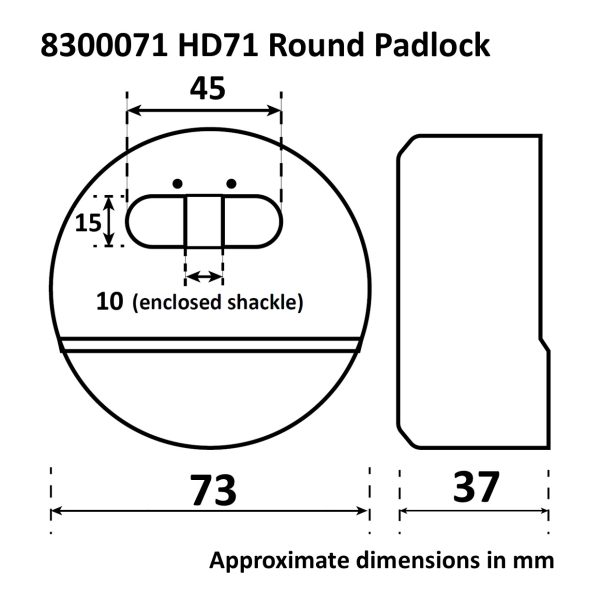 8300071 HD71 Round Padlock Dimensions