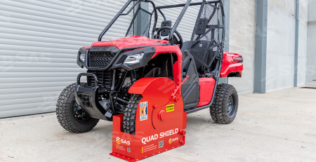 SAS Quad Shield Wheelclamp shown secured on Quadbike