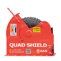 1730081_Quad_Shield_Wheelclamp_stu_closed_side_view_with_tyre_lr SAS Quad Shield Wheelclamp Shown with wheel inside on locked position with cover open