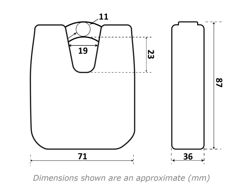 8301665 MONSTER Closed Shackle padlock size diagram