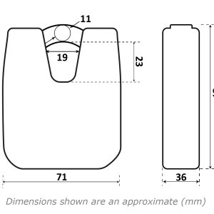 8301665 MONSTER Closed Shackle padlock size diagram