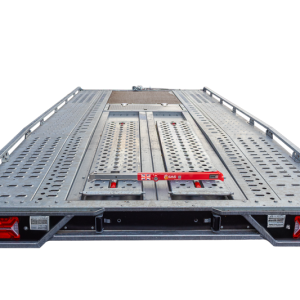 Image of red SAS 5710781 Ramp Lock fitted to Brian James T Transporter Car Trailer