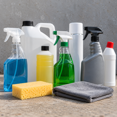 Assorted Cleaning Bottles with Sponge and Cloth