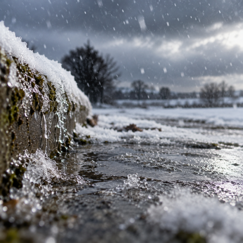 Melting Snow on a Stormy Winter Path
